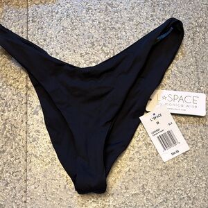 NWT L*SPACE By MONICA WISE Women’s Black High Cut Bikini Bottom MSRP $84 Sz Med